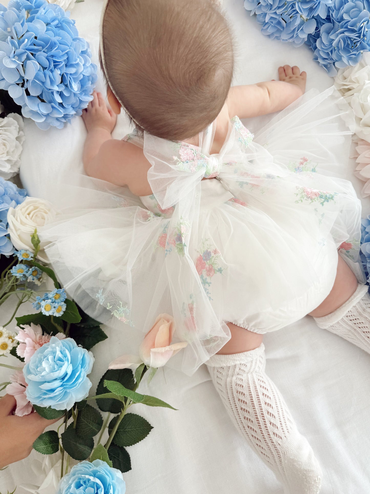 Aletta White Embroidered Baby Girl Tulle Party Romper