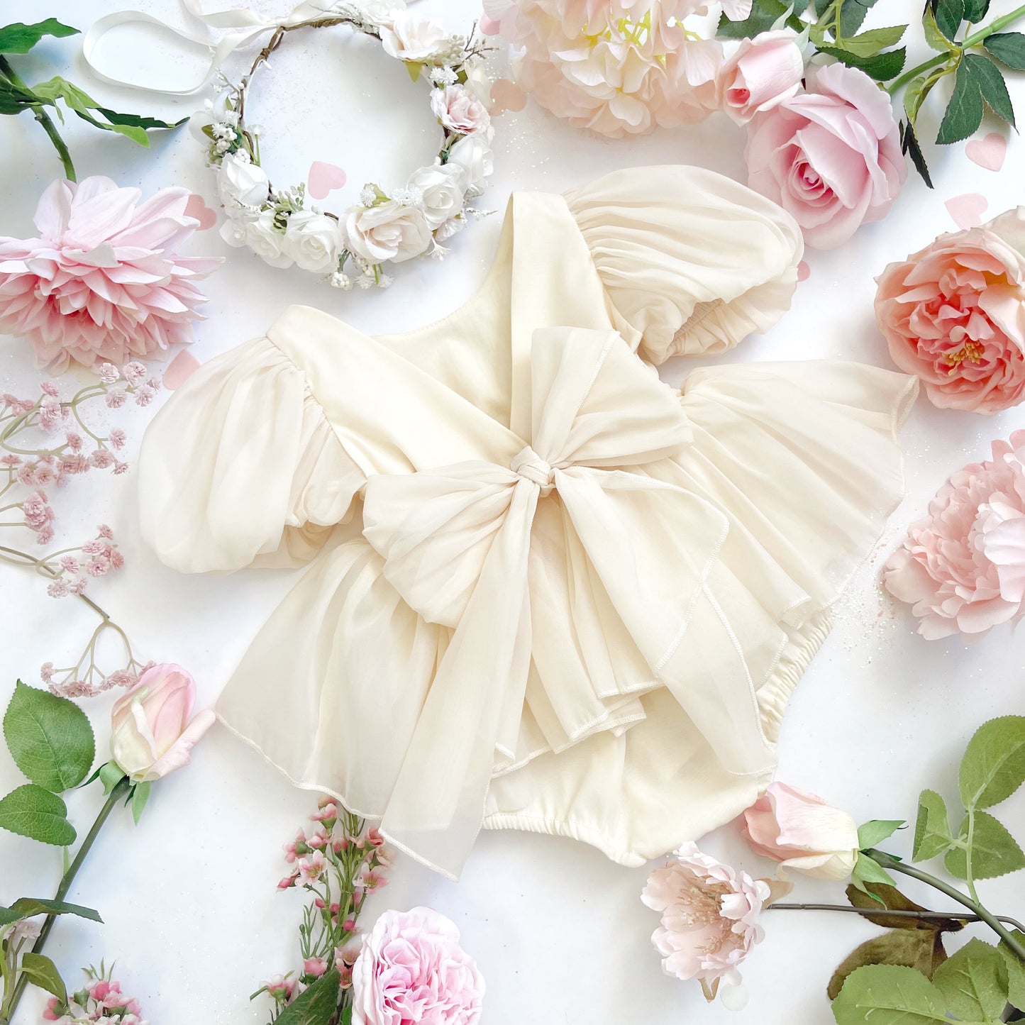 Clementine Matte Cream Organza Baby Girl Romper