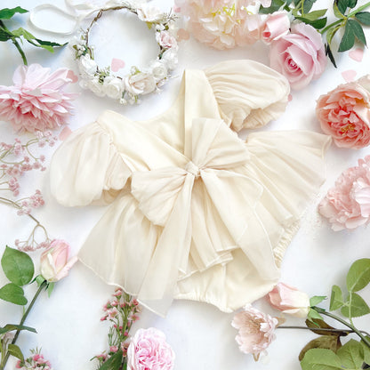 Clementine Matte Cream Organza Baby Girl Romper