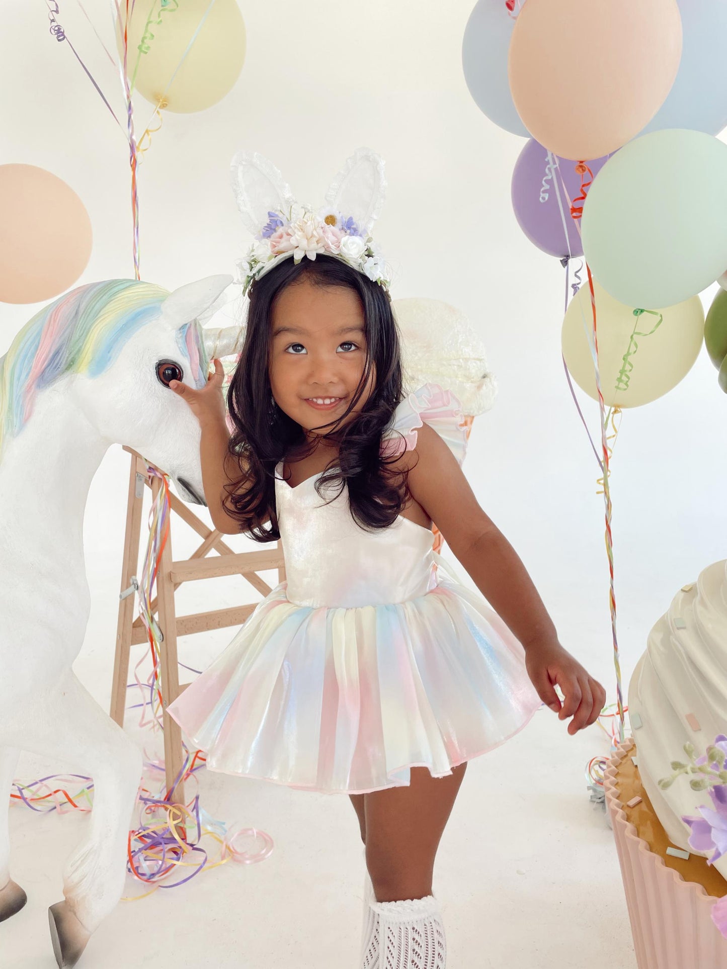 Lolly Pastel Rainbow Organza Baby Girl Party Romper