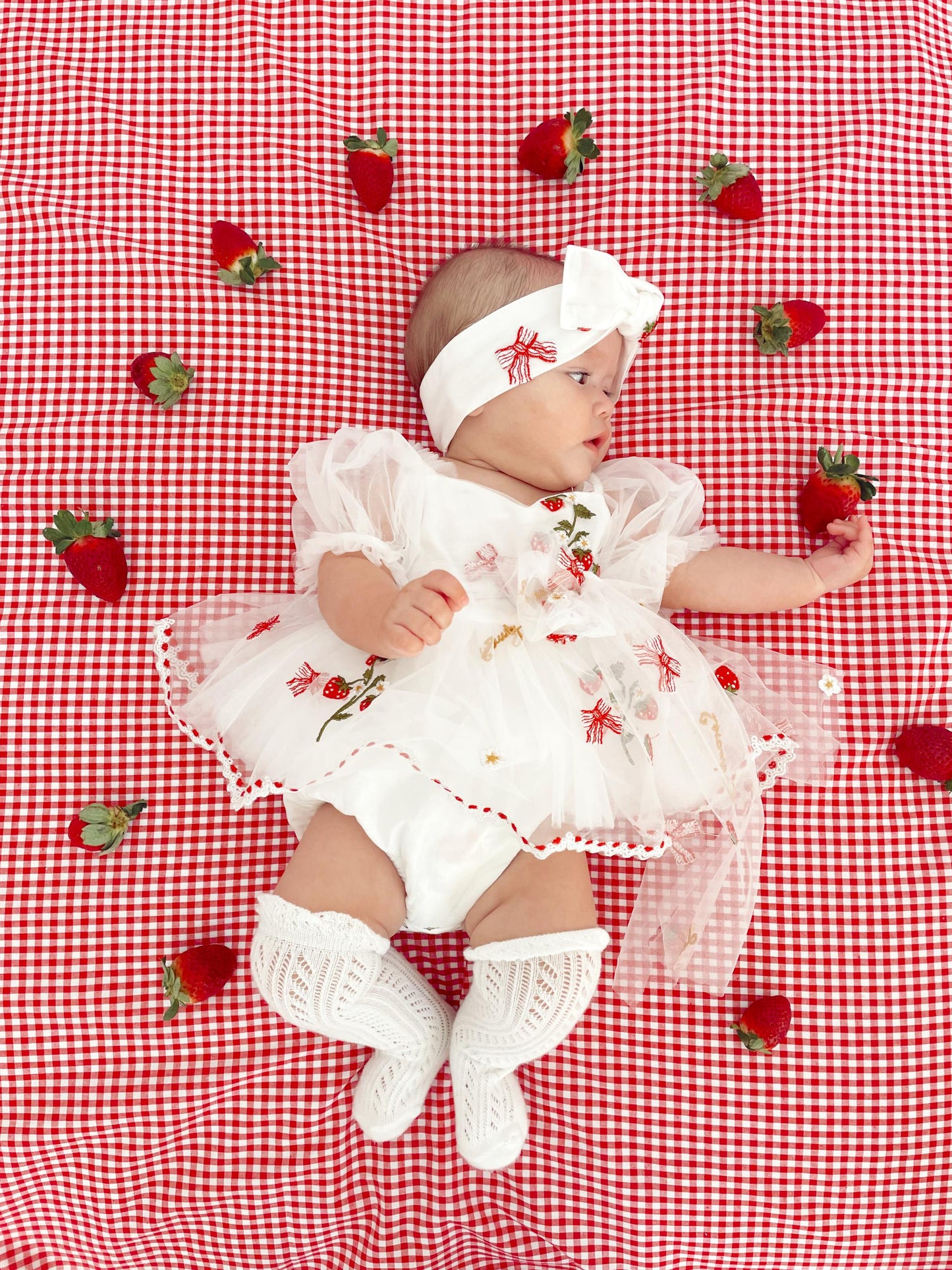 Strawberry Fields White Baby Girl Tulle Party Romper