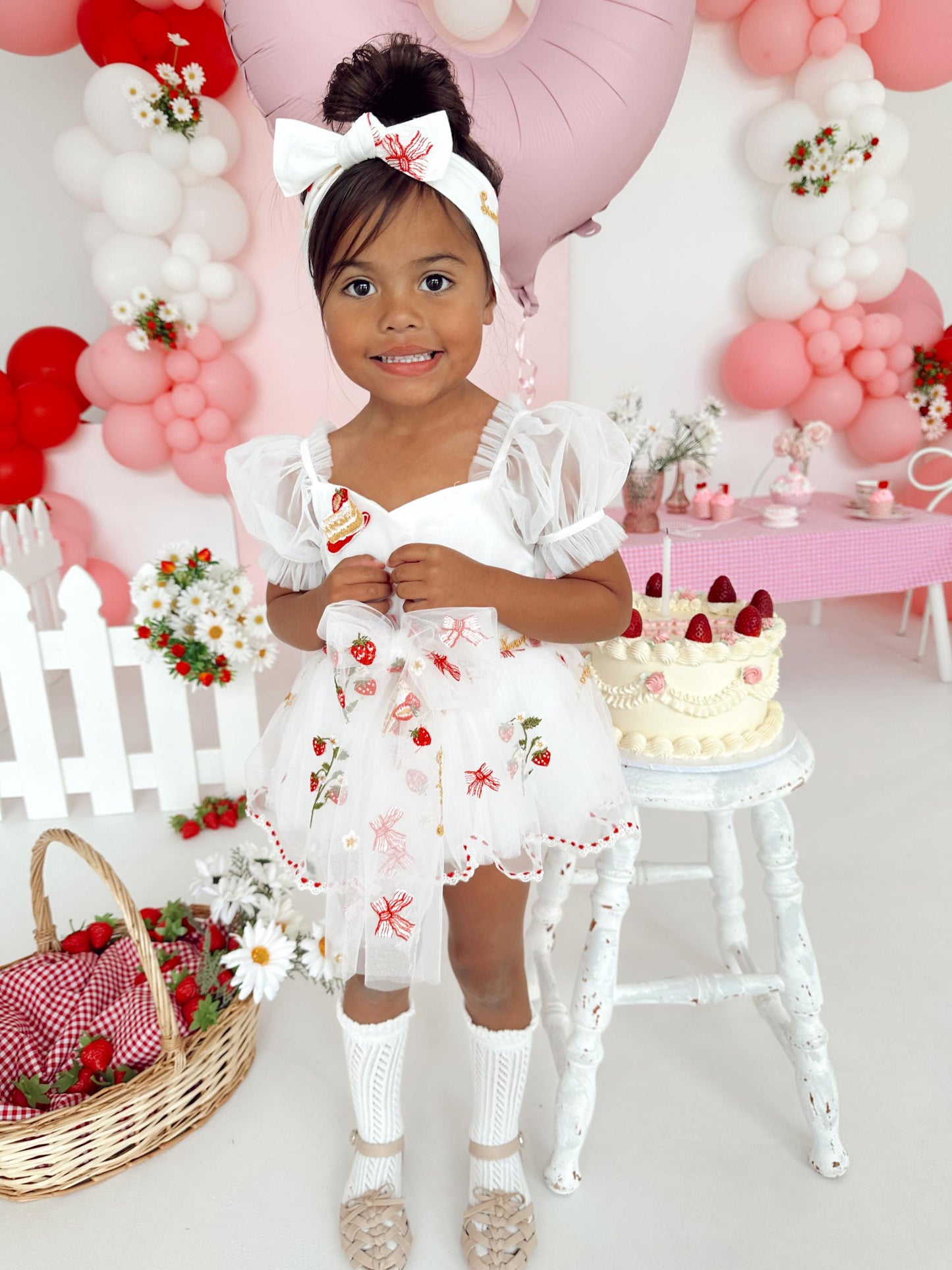 Strawberry Fields White Baby Girl Tulle Party Romper