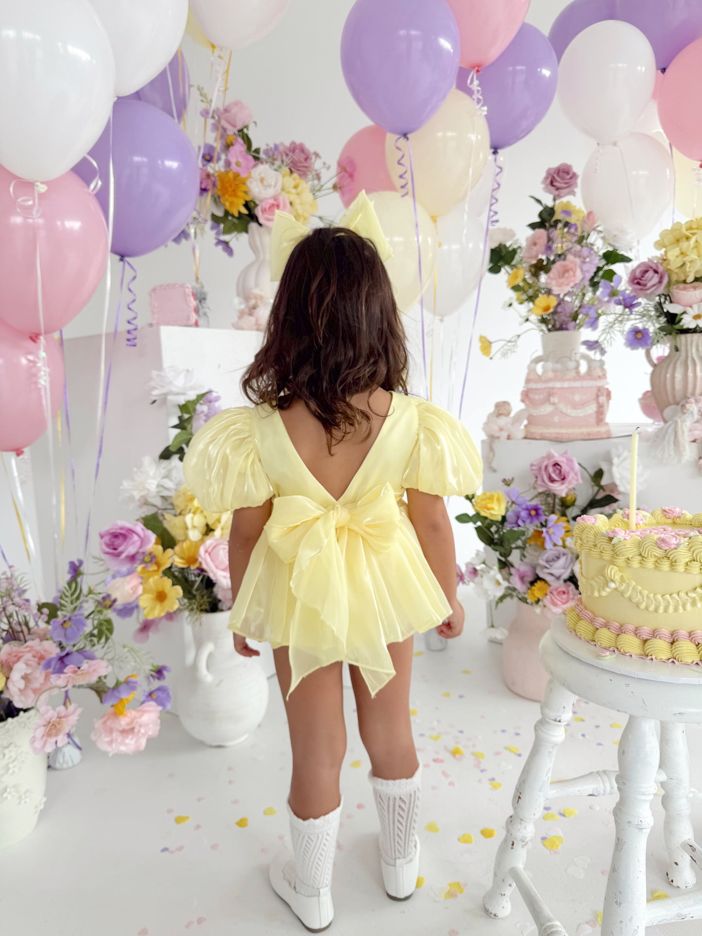 Scarlette Rose Canary Lemon Organza Baby Girl Party Romper