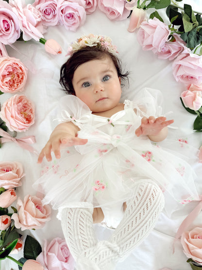 Fleur Butterfly Embroidered Baby Girl White Tulle Party Romper