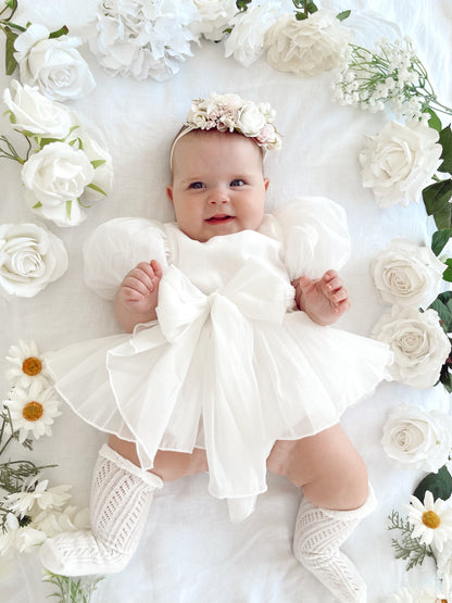 Clementine Matte White Organza Baby Girl Romper