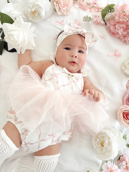 Rosette Pink Bow Baby Girl Tulle Party Romper