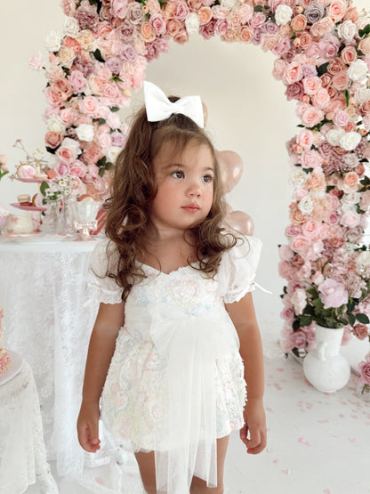 Josephine Lace Blossom Baby Girl Sequin White Tulle Party Romper