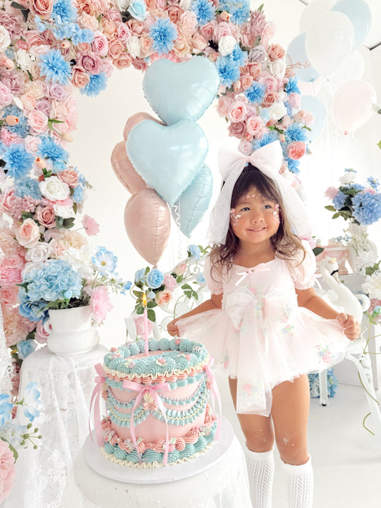 Peony Bloom Petal Pink Embroidered Baby Girl Tulle Party Romper
