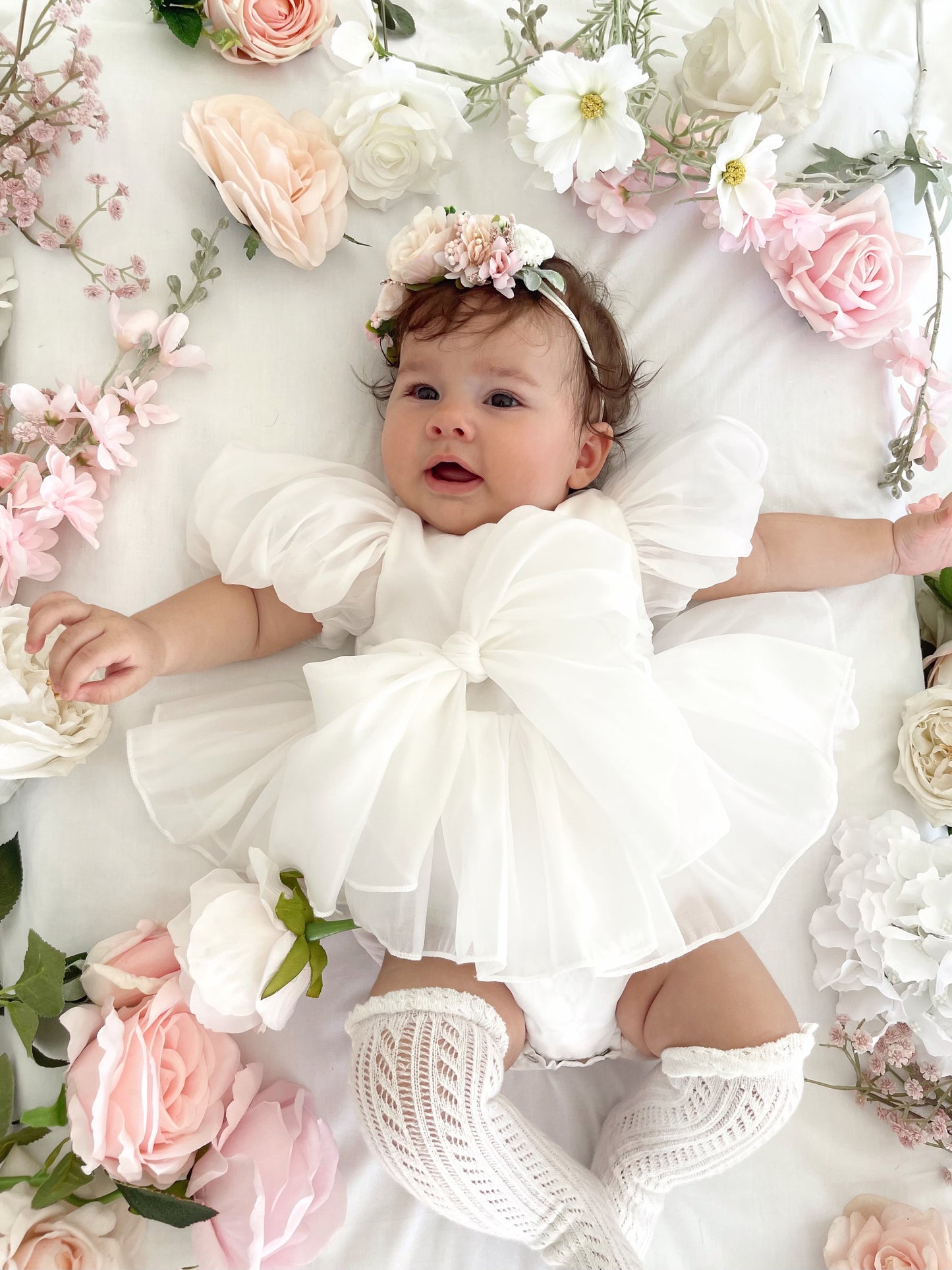 Clementine Matte White Organza Baby Girl Romper