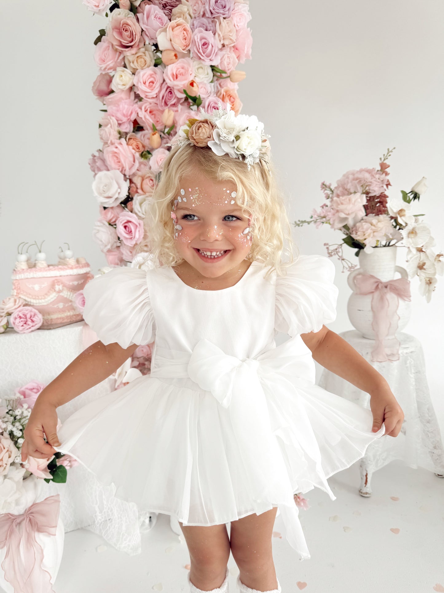 Clementine Matte White Organza Baby Girl Romper