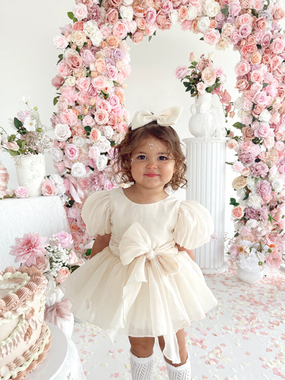 Clementine Matte Cream Organza Baby Girl Romper