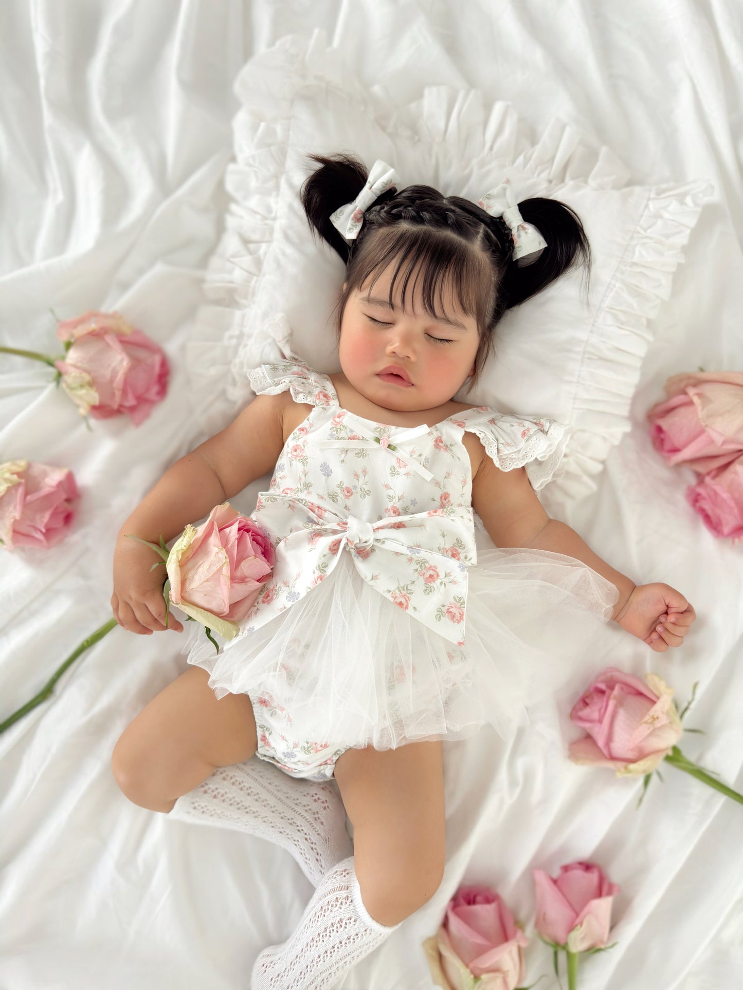 Cottage Fairy Baby Girl Floral White Tulle Party Romper
