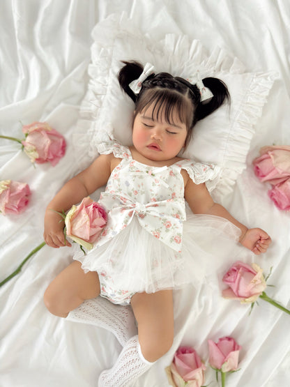 Cottage Fairy Baby Girl Floral White Tulle Party Romper