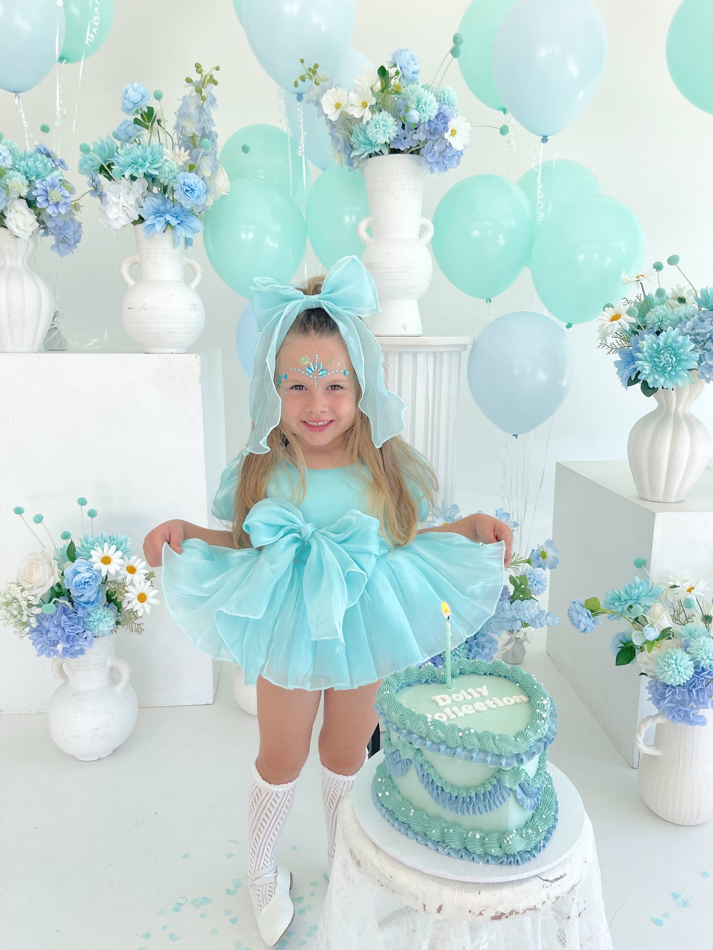 Dolly Turquoise Sky Organza Baby Girl Blue Party Romper