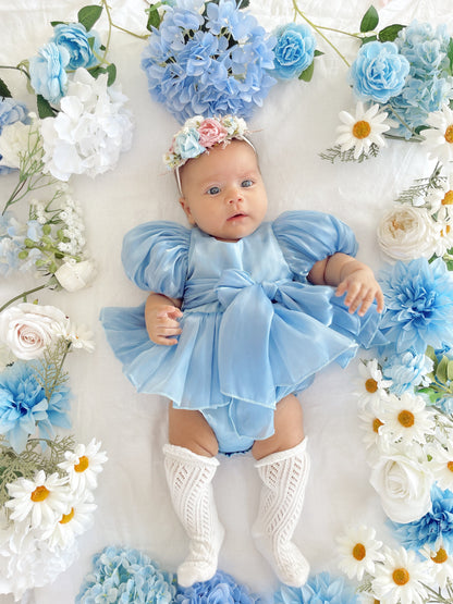 Dolly Dove Blue Organza Baby Girl Party Romper
