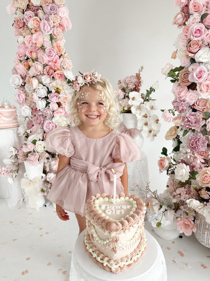 Clementine Matte Blush Rose Pink Organza Baby Girl Romper