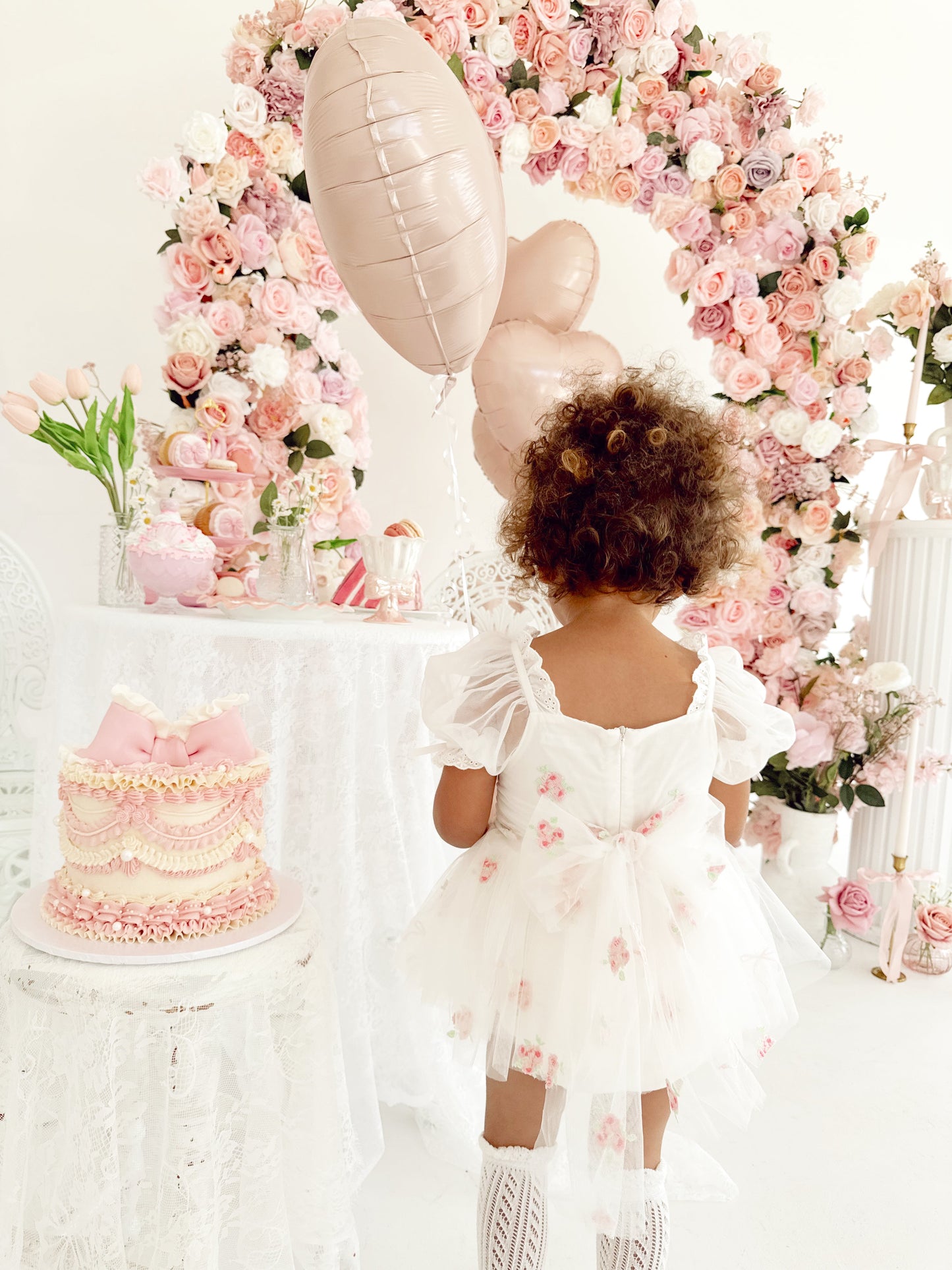 Fleur Butterfly Embroidered Baby Girl White Tulle Party Romper