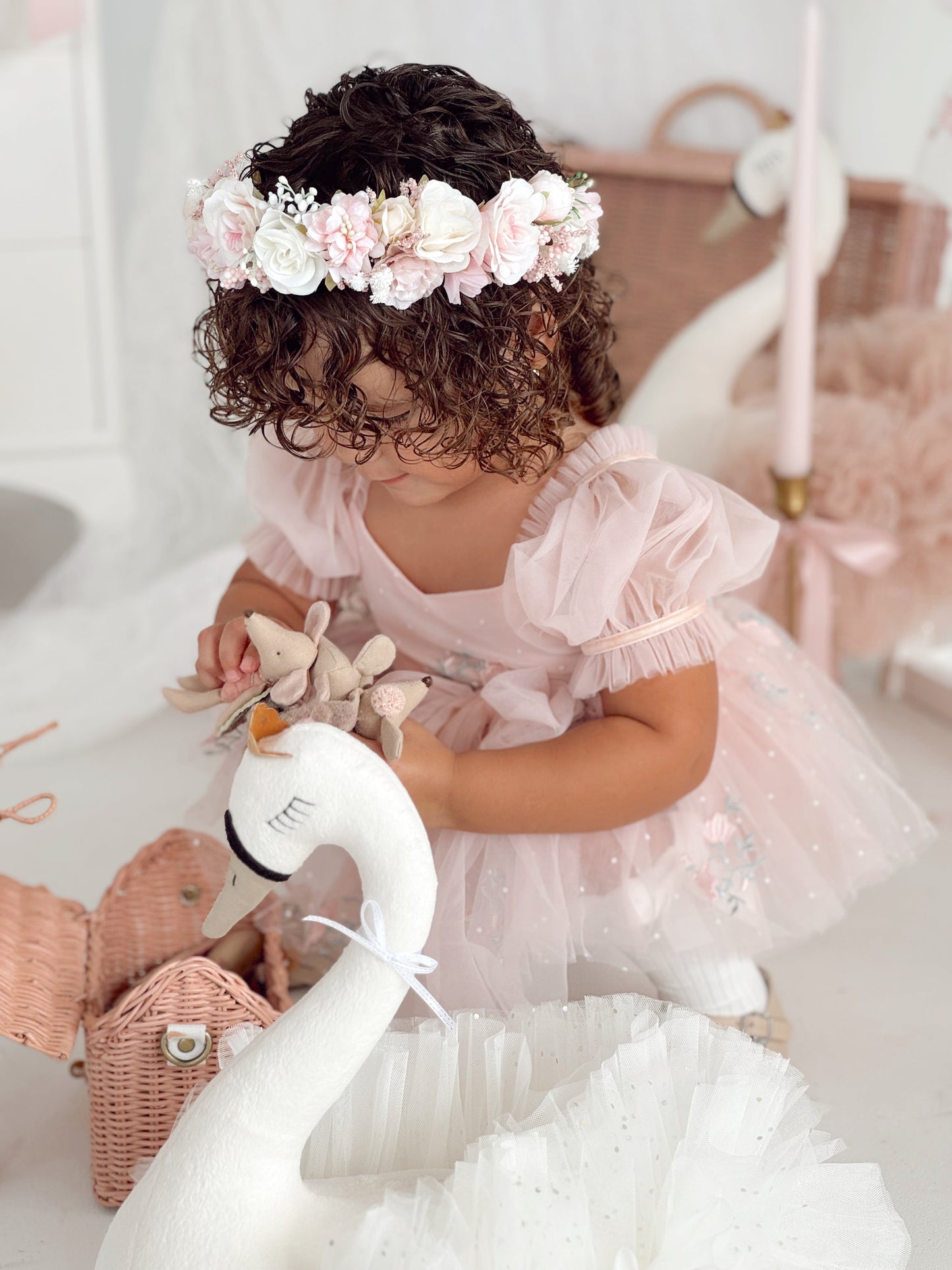 Swan Lake Ballerina Pink Embroidered Baby Girl Tulle Party Romper