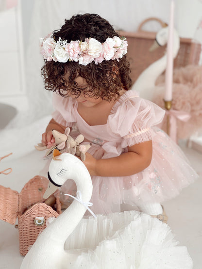Swan Lake Ballerina Pink Embroidered Baby Girl Tulle Party Romper