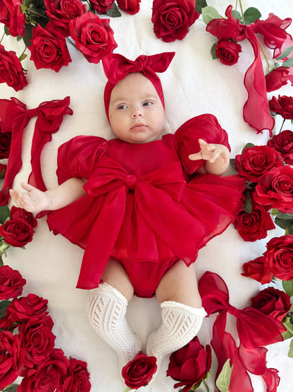 Dolly Ruby Red Organza Baby Girl Party Romper