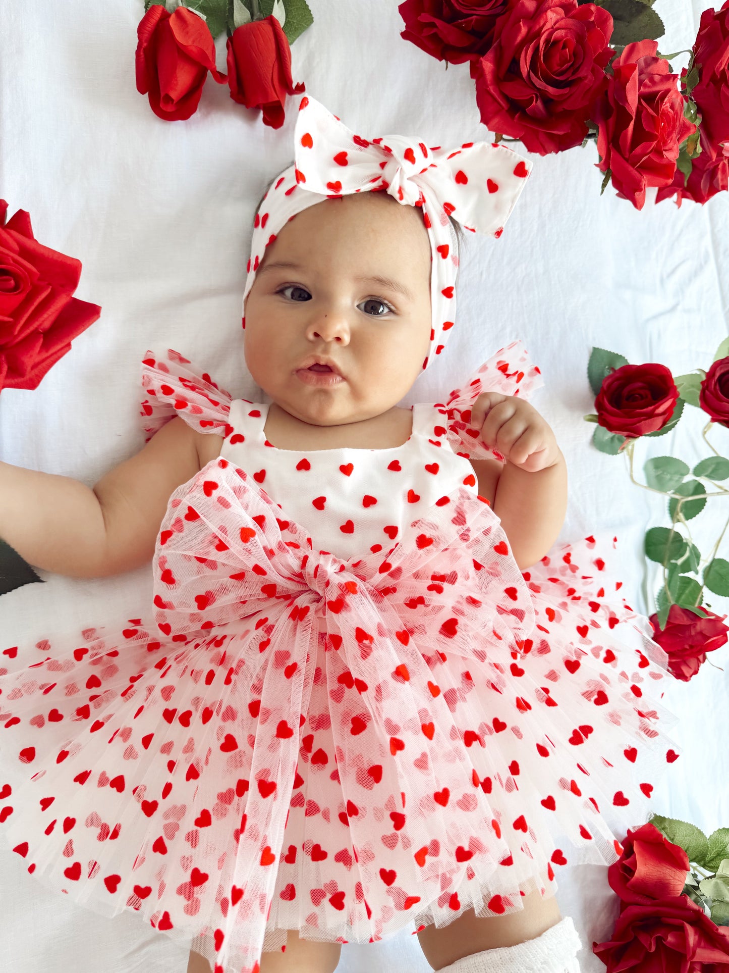 Valentina White Heart Baby Girl Tulle Party Romper