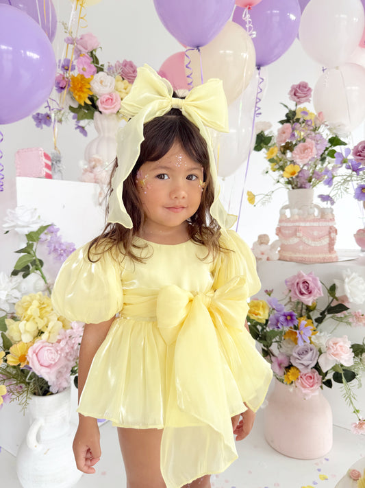 Scarlette Rose Canary Lemon Organza Baby Girl Party Romper