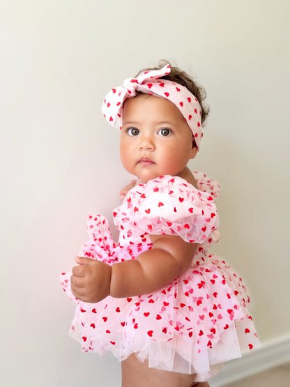 Lover Pink Heart Baby Girl Tulle Party Romper