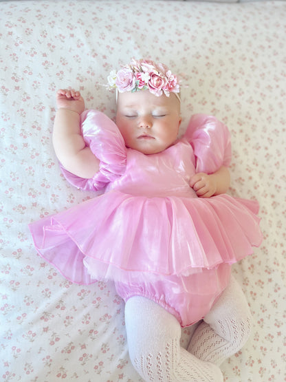 Dolly Candy Pink Organza Baby Girl Party Romper