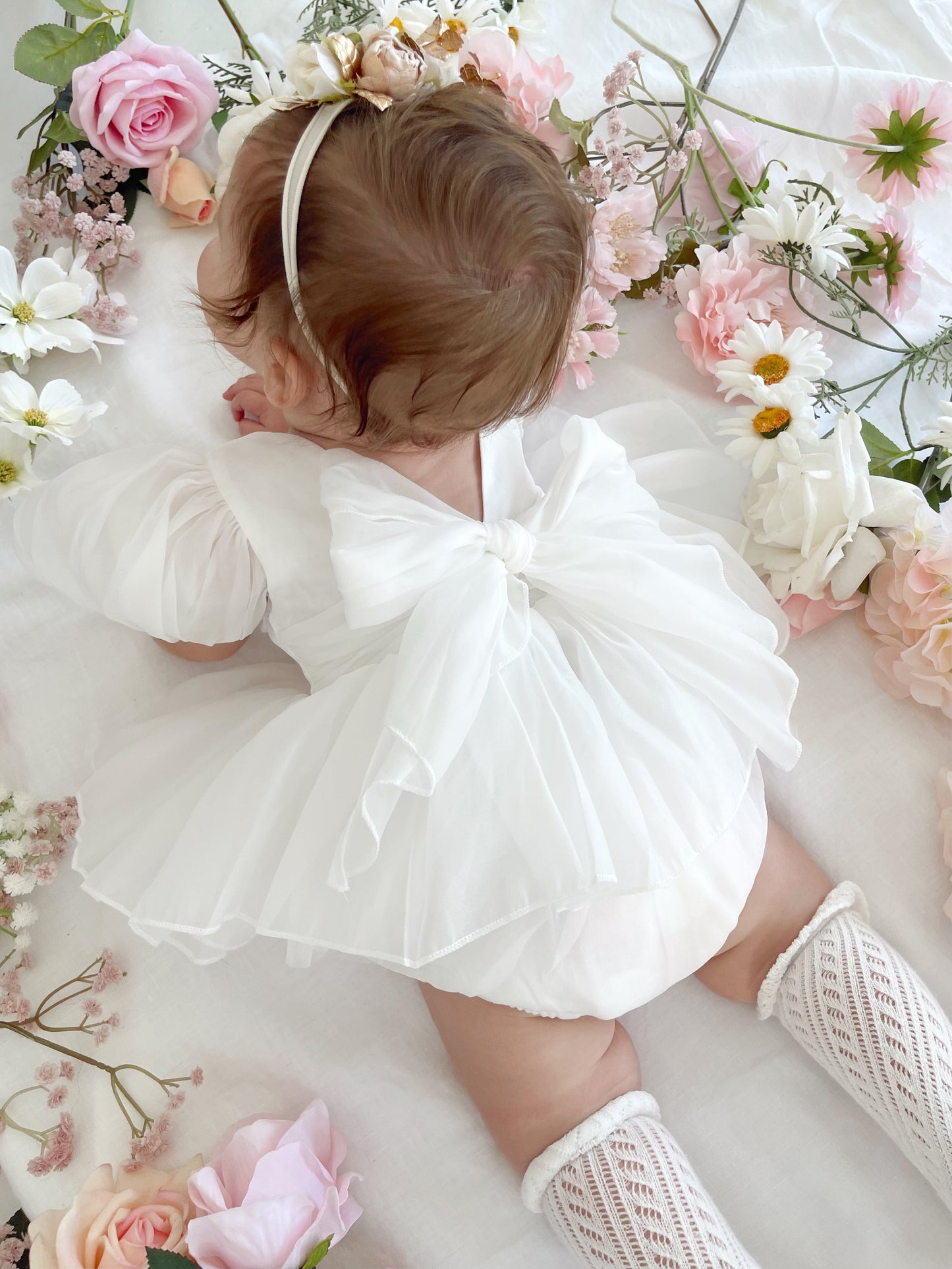 Clementine Matte White Organza Baby Girl Romper