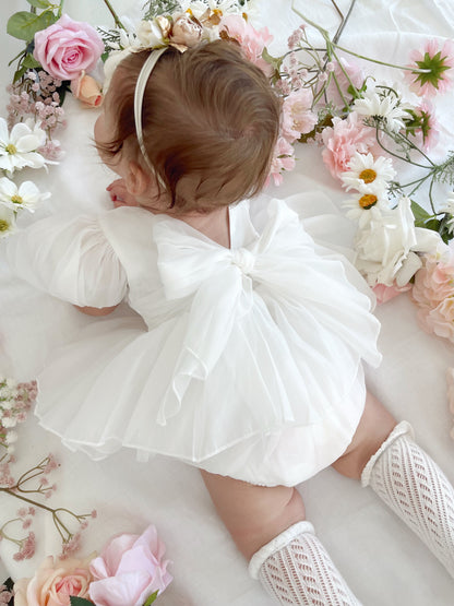 Clementine Matte White Organza Baby Girl Romper