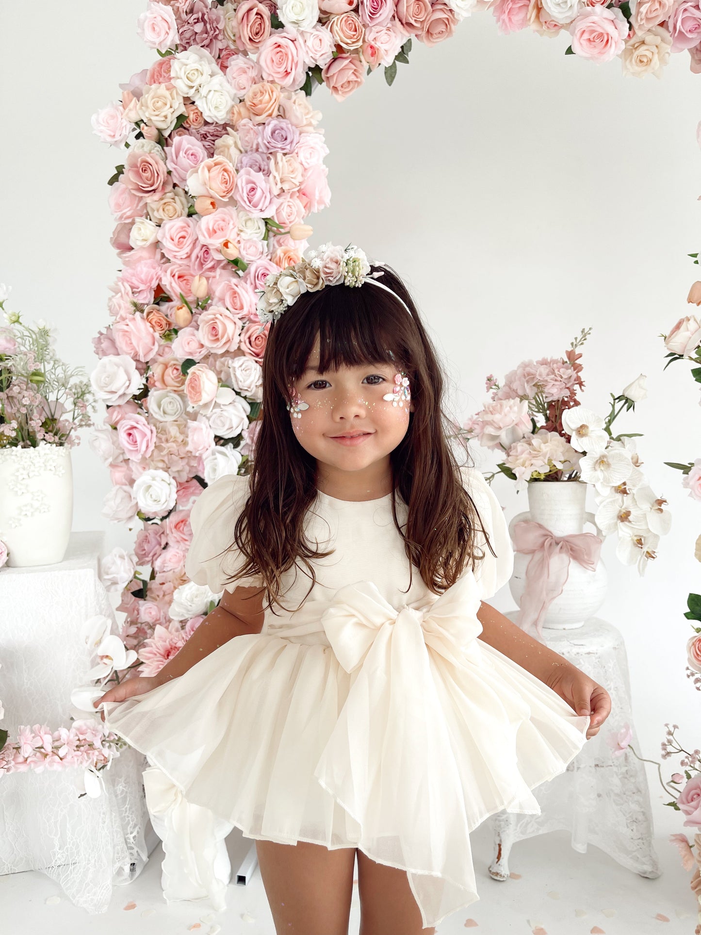 Clementine Matte Cream Organza Baby Girl Romper