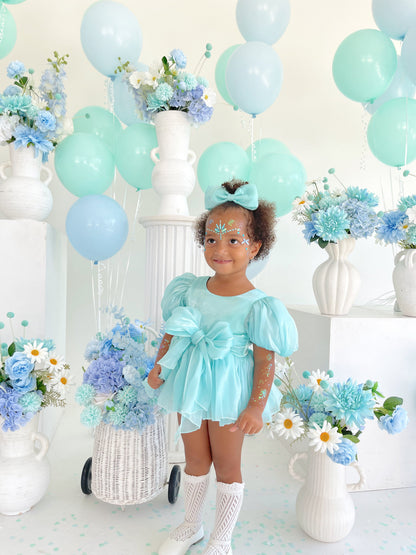 Dolly Turquoise Sky Organza Baby Girl Blue Party Romper