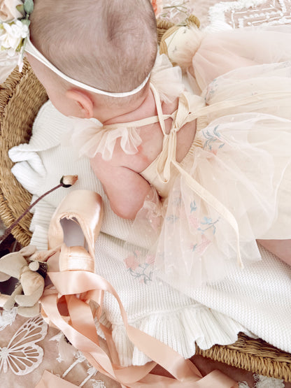 The Rose Champagne Embroidered Baby Girl Tulle Party Romper