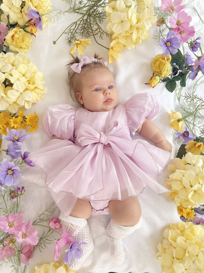 Scarlette Rose Purple Pearl Organza Baby Girl Party Romper