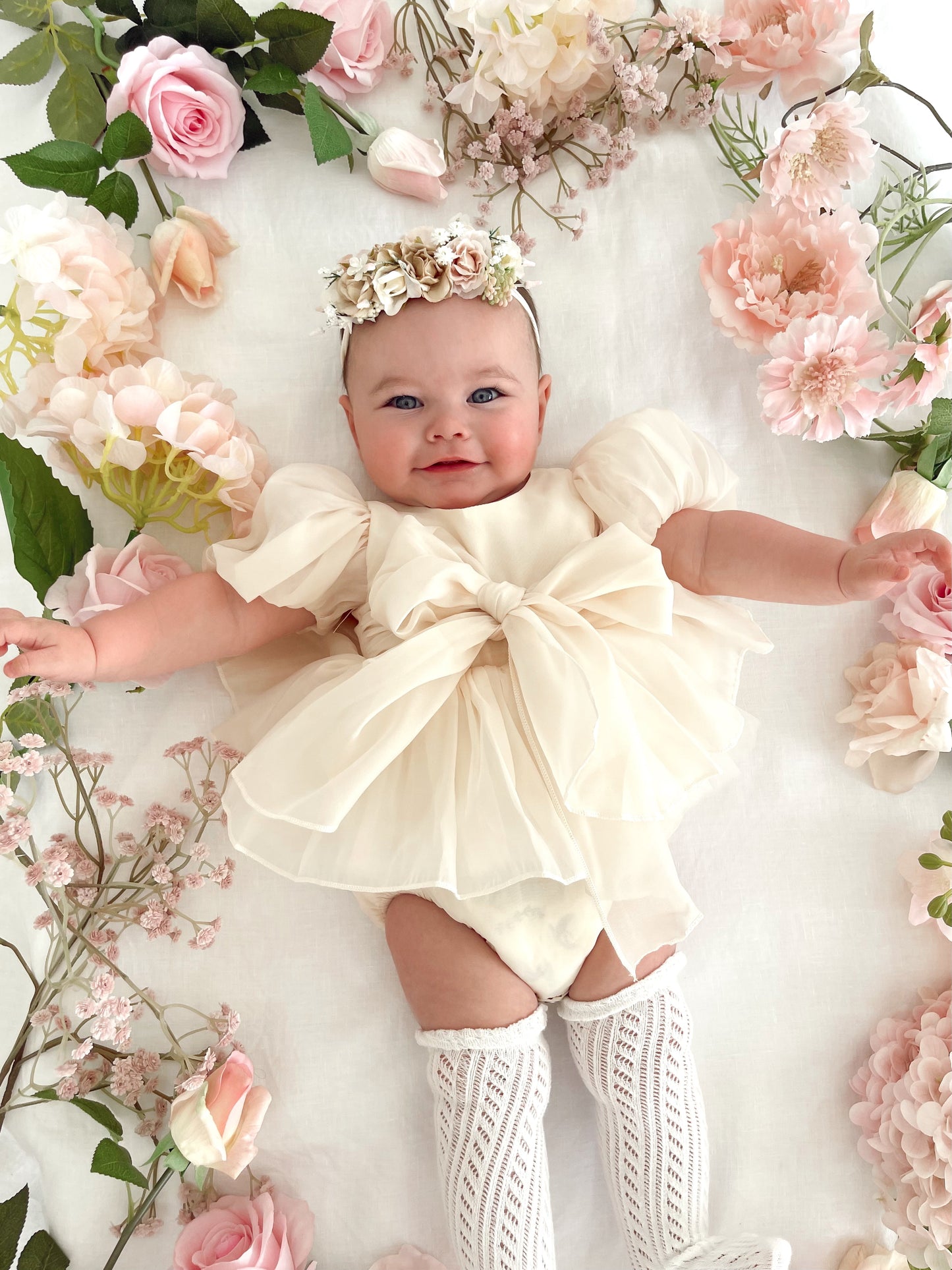 Clementine Matte Cream Organza Baby Girl Romper