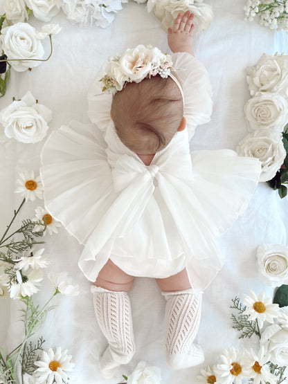 Clementine Matte White Organza Baby Girl Romper