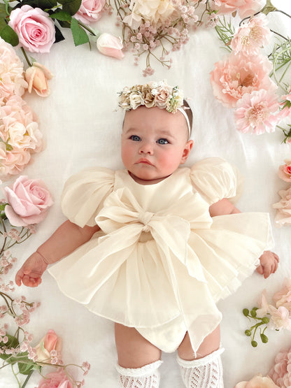 Clementine Matte Cream Organza Baby Girl Romper