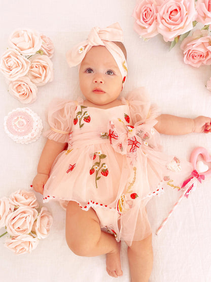 Strawberry Fields Pink Baby Girl Tulle Party Romper
