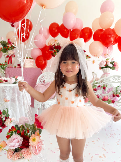 Peach Sorbet Gingham Baby Girl Tulle Party Romper