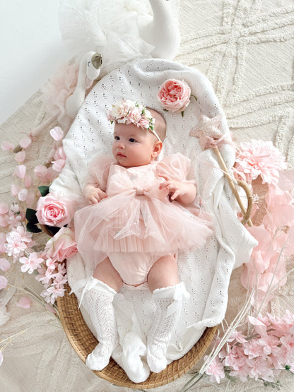 Swan Lake Ballerina Pink Embroidered Baby Girl Tulle Party Romper
