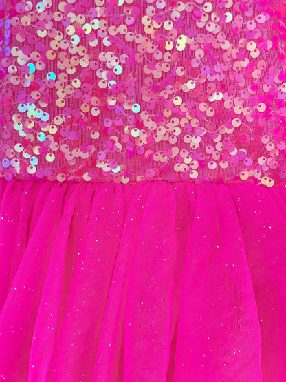Theodora Fuchsia Pink Sequin Baby Girl Tulle Party Romper