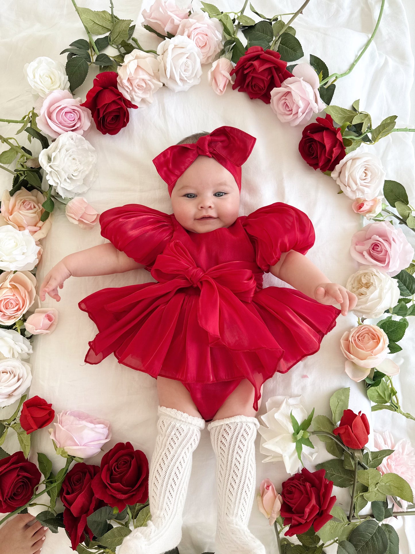 Dolly Ruby Red Organza Baby Girl Party Romper