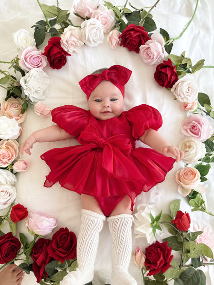 Dolly Ruby Red Organza Baby Girl Party Romper