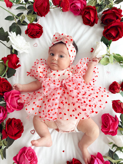 Lover Pink Heart Baby Girl Tulle Party Romper