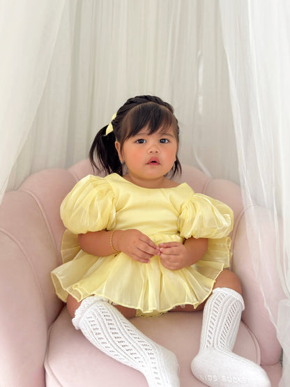 Scarlette Rose Canary Lemon Organza Baby Girl Party Romper