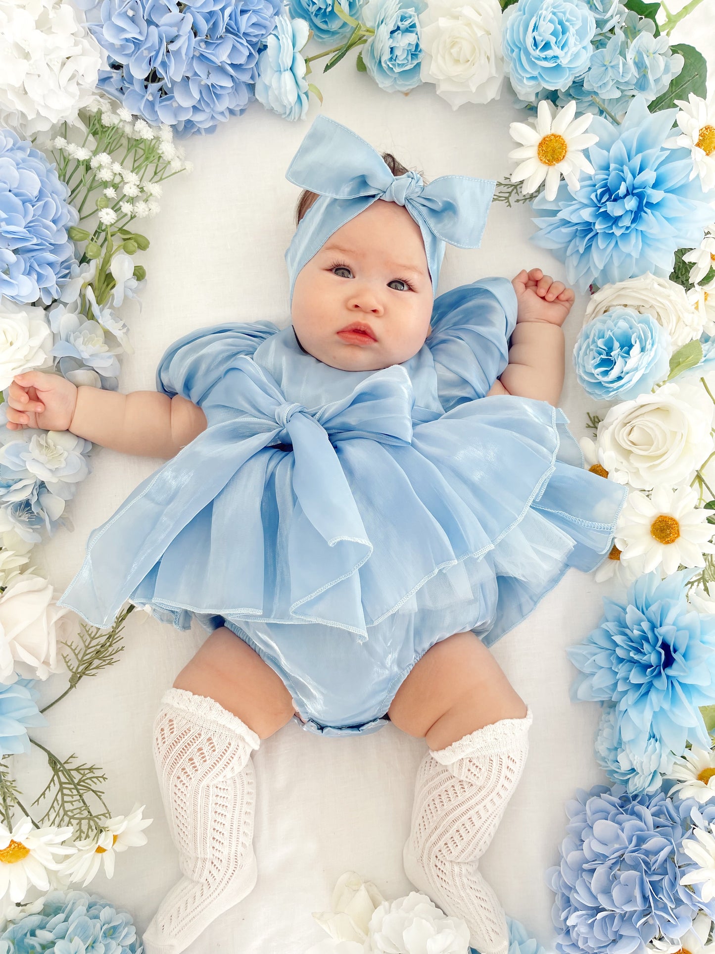 Dolly Dove Blue Organza Baby Girl Party Romper
