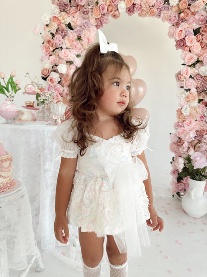Josephine Lace Blossom Baby Girl Sequin White Tulle Party Romper