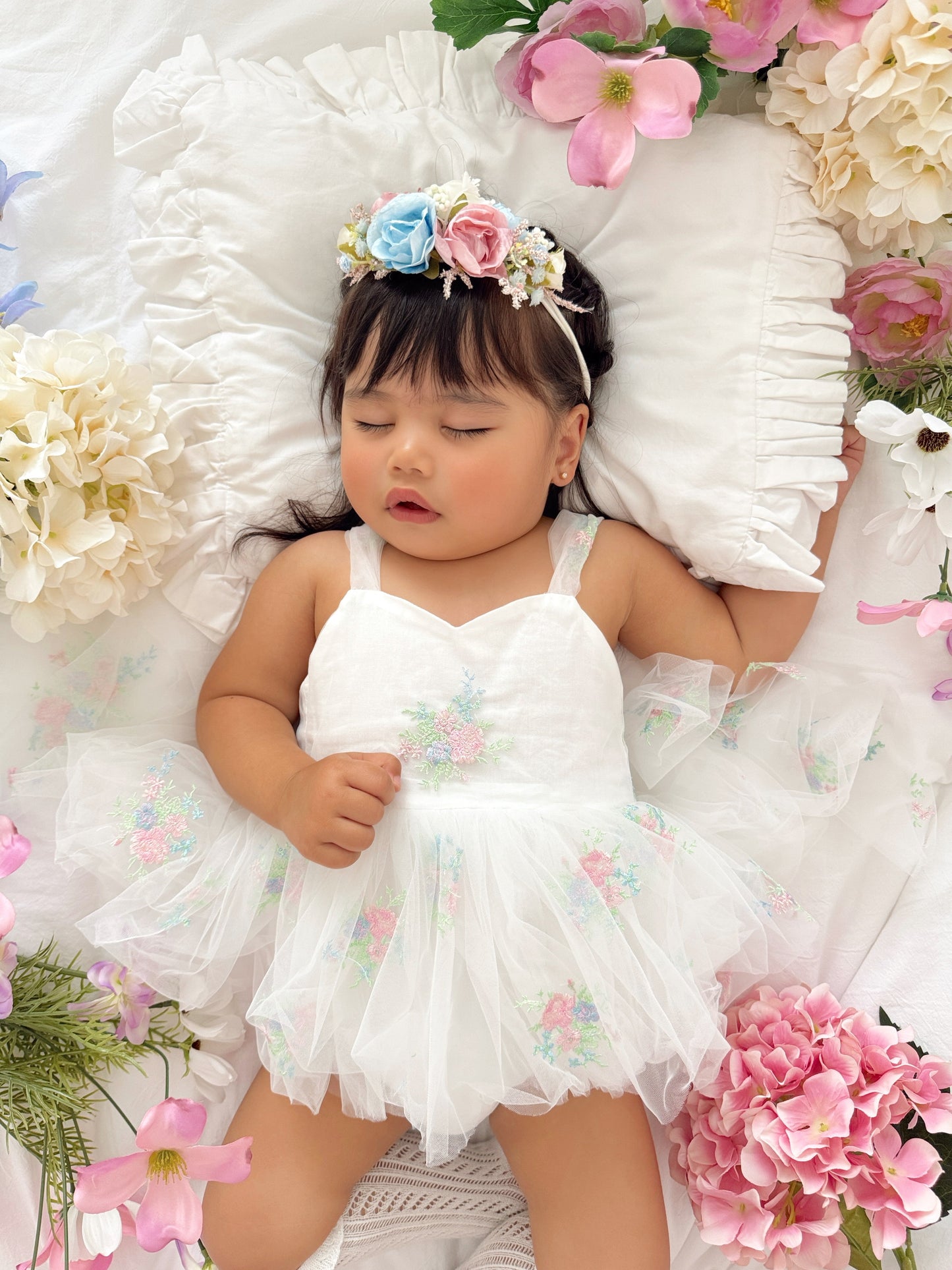 Aletta White Embroidered Baby Girl Tulle Party Romper