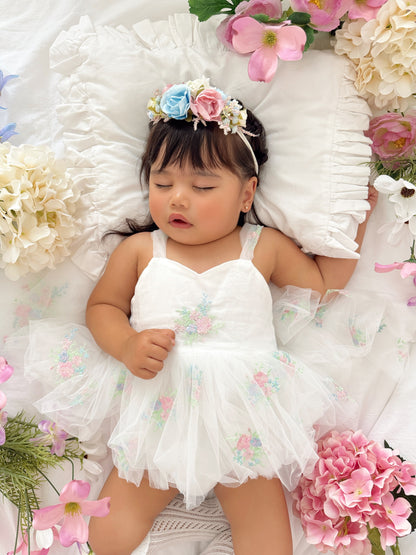 Aletta White Embroidered Baby Girl Tulle Party Romper