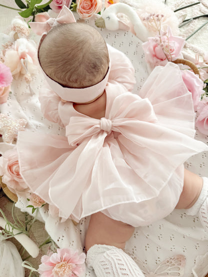 Scarlette Rose Petal Pink Organza Baby Girl Party Romper